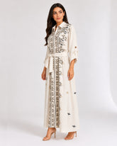 Belted Black Embroidered Dress