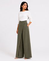 Olive Wrap Wide-Leg Pants