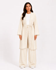 Beige Fringe Trim Layered Set