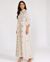 Belted Green Embroidered Dress