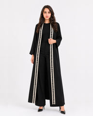 Embroidered Trim Long Coat