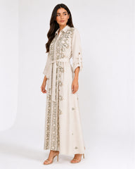 Belted Green Embroidered Dress