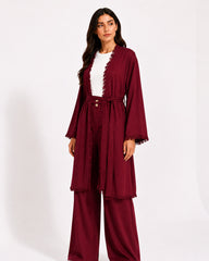 Burgundy Fringe Trim Layered Set