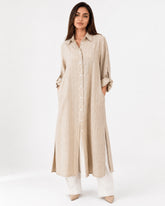 Beige Striped Overlay Coat