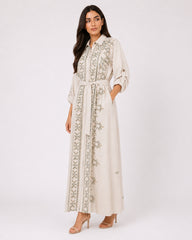 Belted Green Embroidered Dress