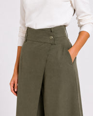 Olive Wrap Wide-Leg Pants