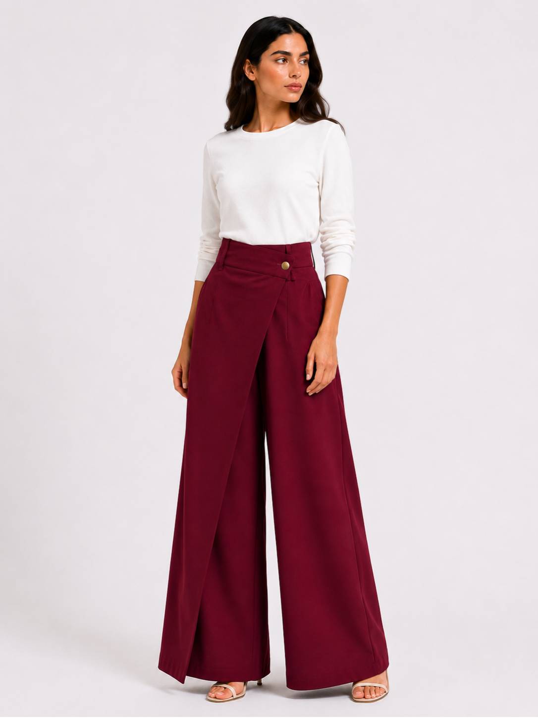 Burgundy Wrap Wide-Leg Pants