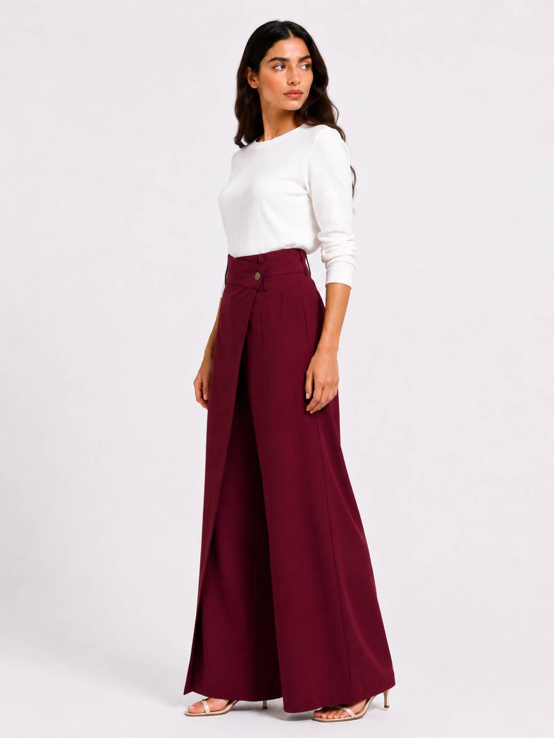 Burgundy Wrap Wide-Leg Pants