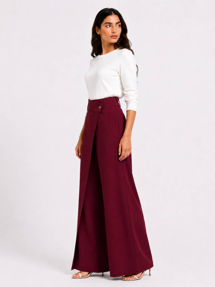 Burgundy Wrap Wide-Leg Pants