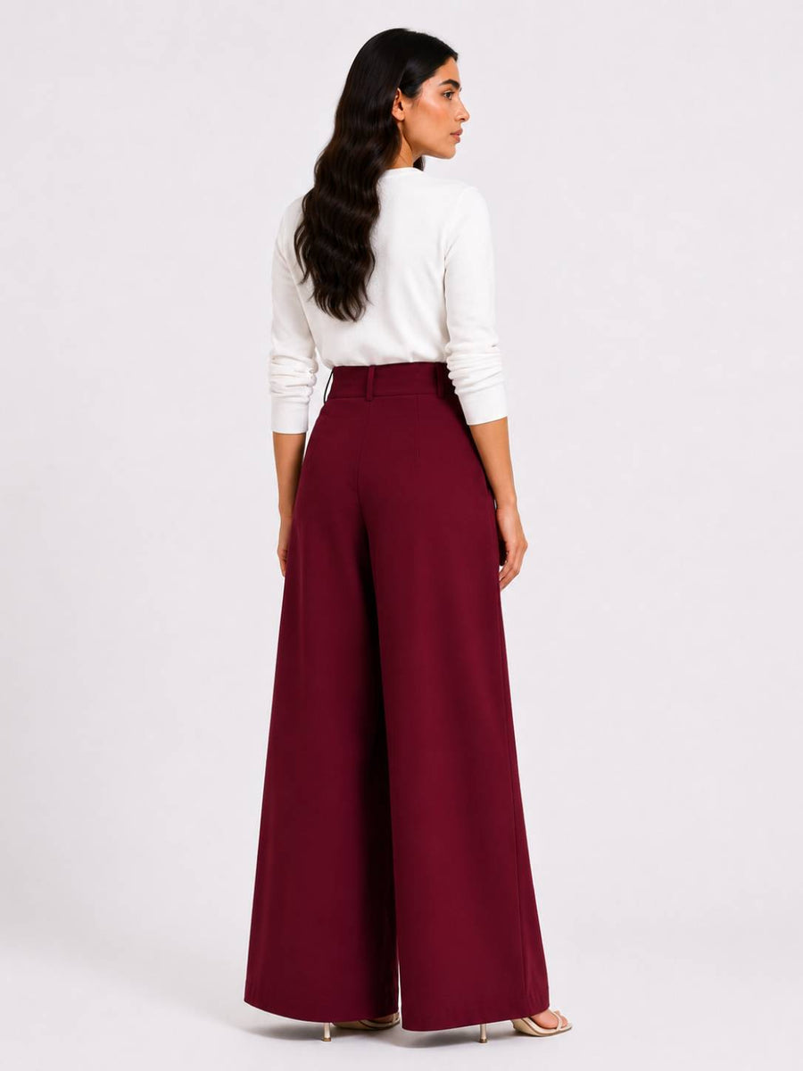 Burgundy Wrap Wide-Leg Pants