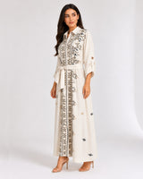 Belted Black Embroidered Dress