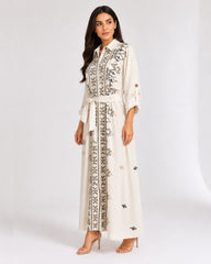 Belted Black Embroidered Dress