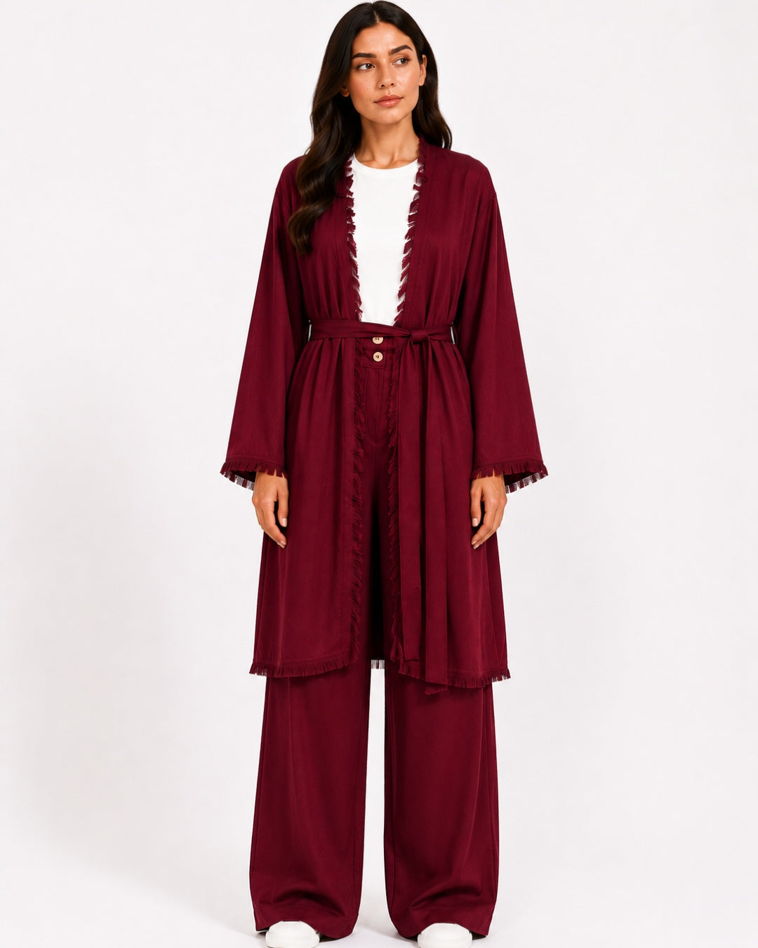 Burgundy Fringe Trim Layered Set