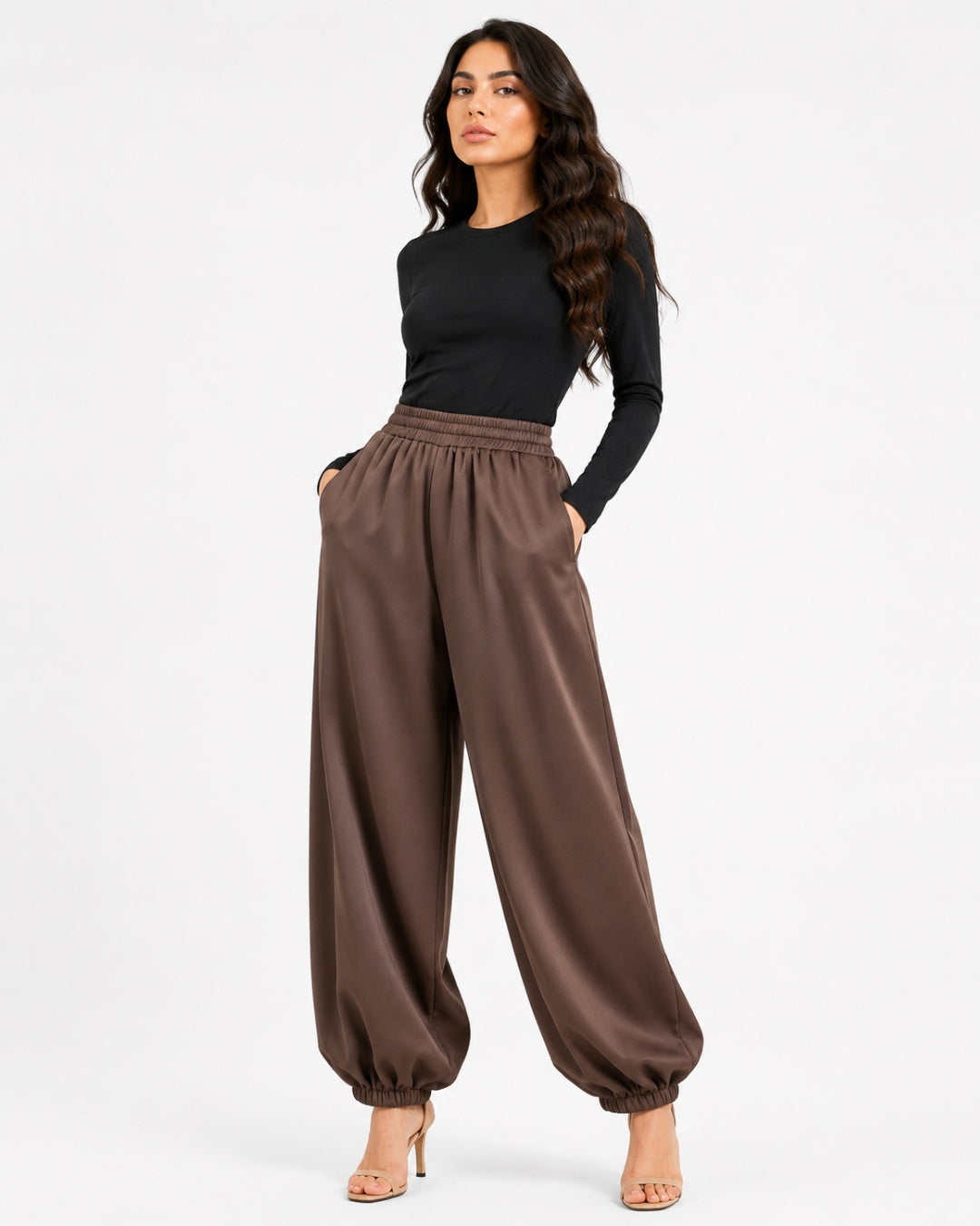 Brown Fluid Balloon Trousers