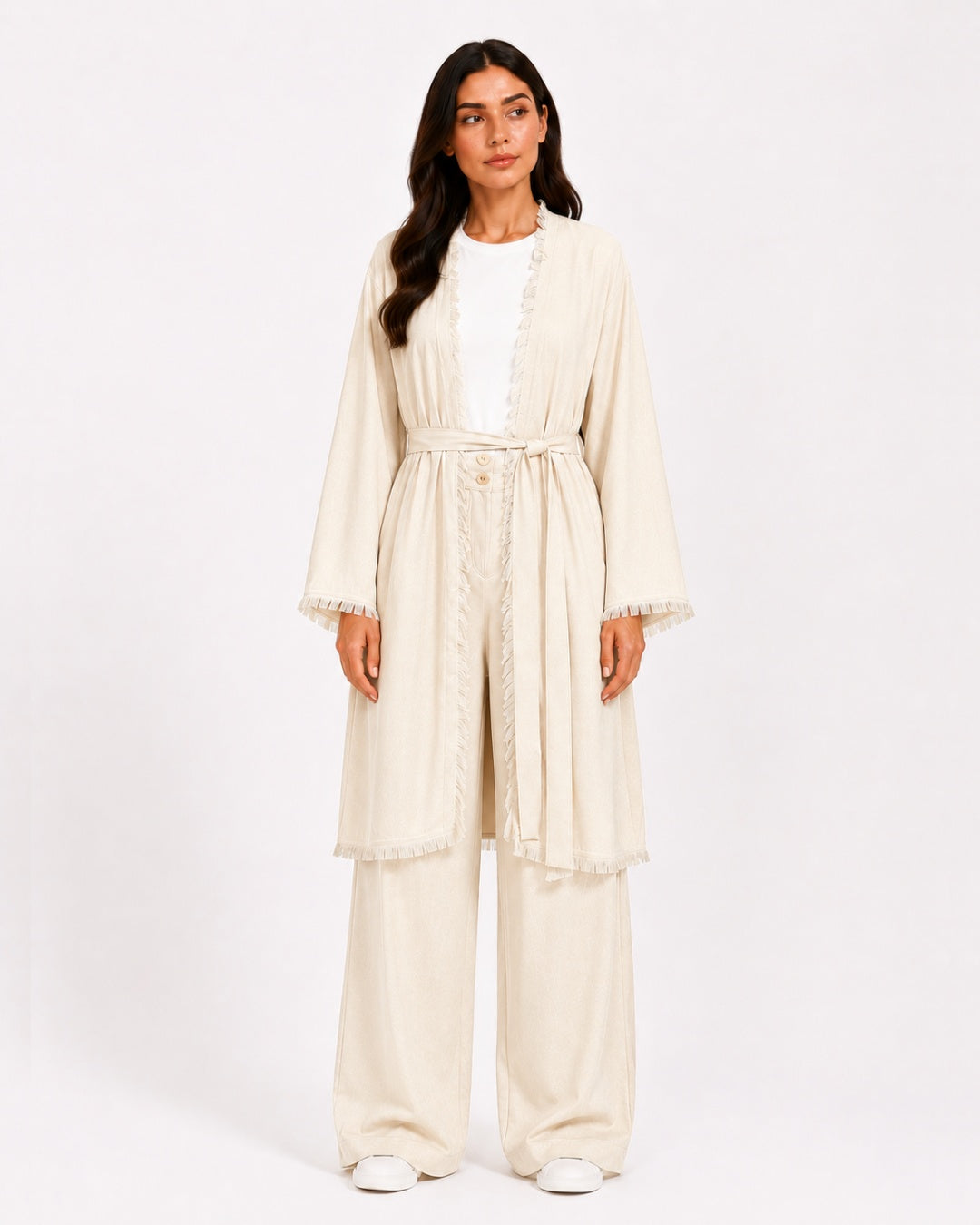 Beige Fringe Trim Layered Set