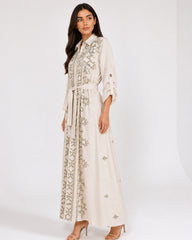Belted Green Embroidered Dress