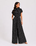 Midnight Polka Dot Tie-Neck Jump Suit