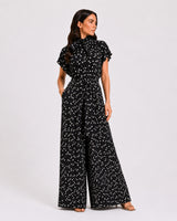 Midnight Polka Dot Tie-Neck Jump Suit