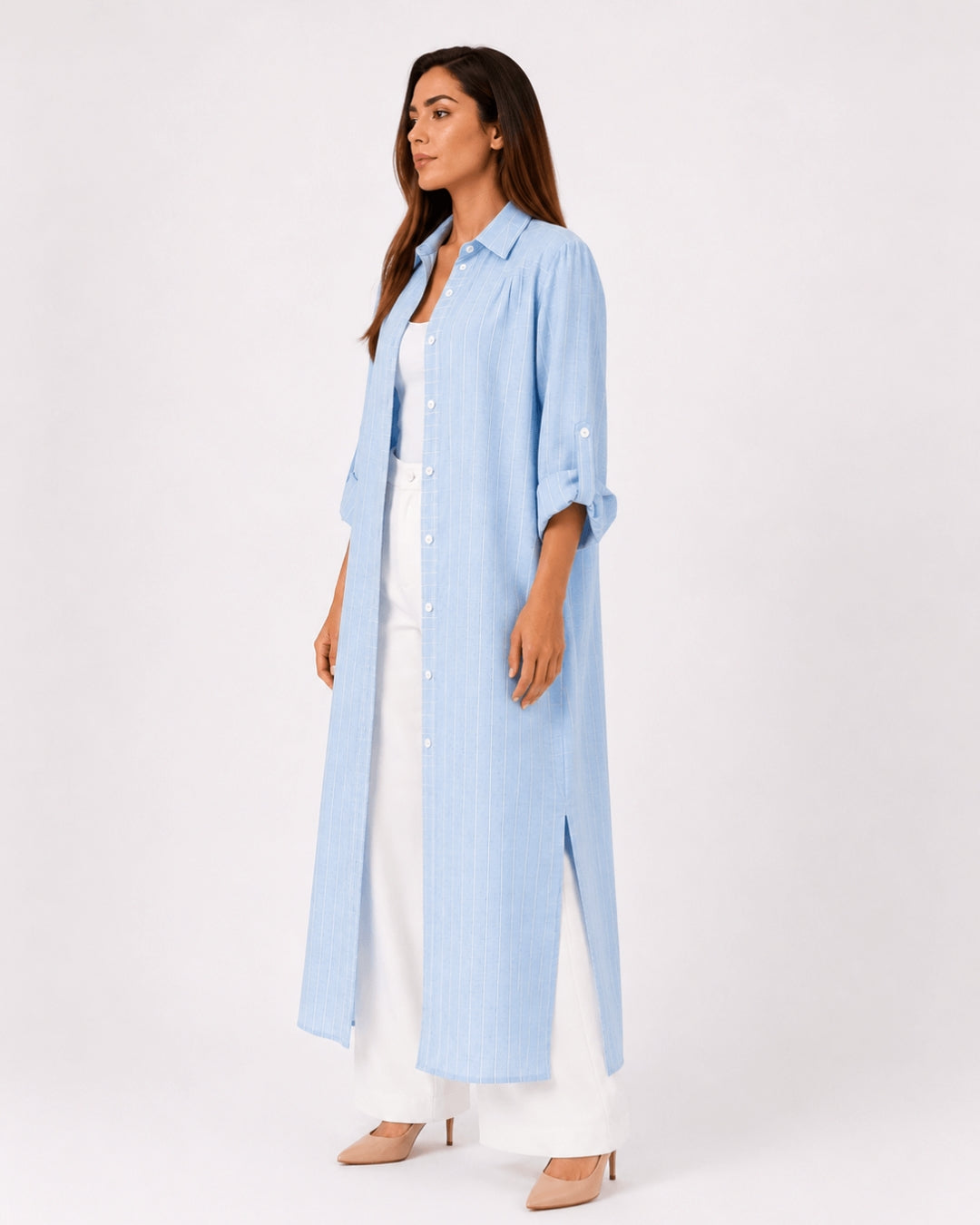 Blue Striped Overlay Coat
