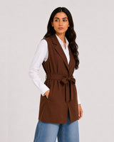 Brown Tailored Belted Vest