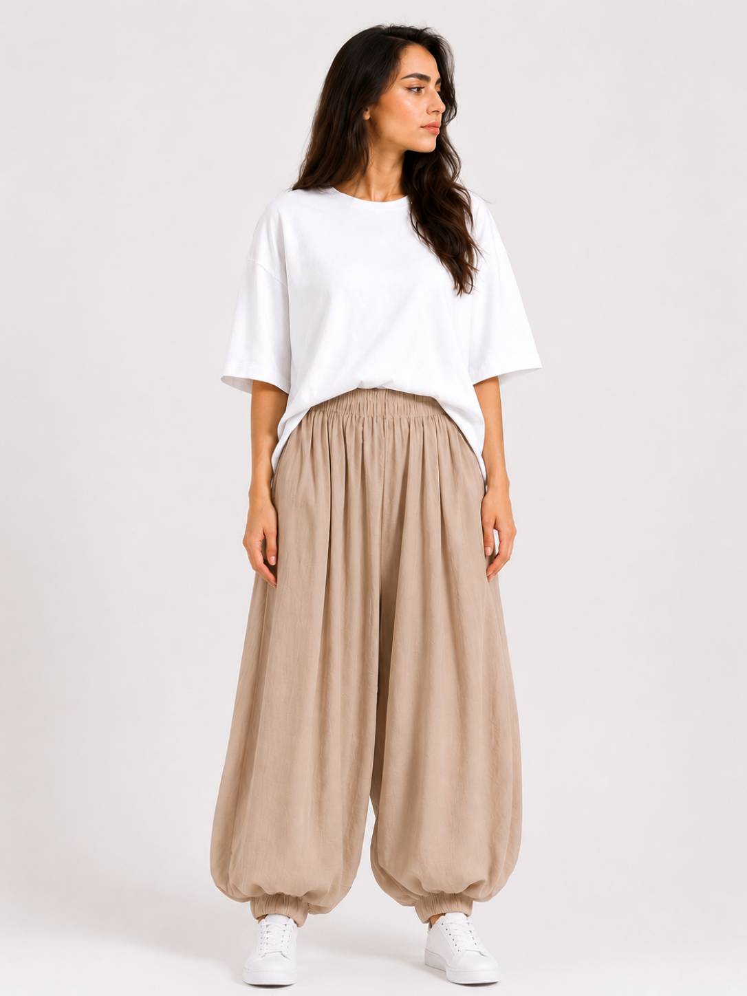 Beige Balloon Trousers