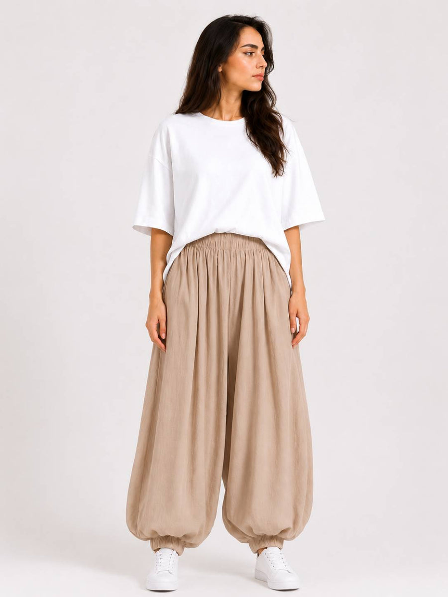 Beige Balloon Trousers