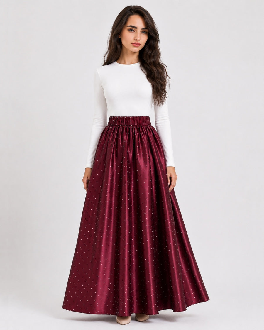 Burgundy Polka Dot Skirt