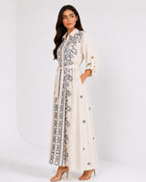 Belted Blue Embroidered Dress