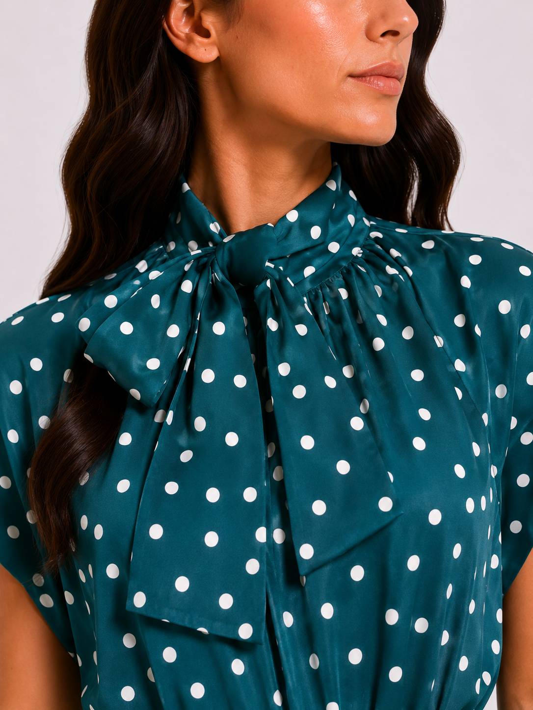 Teal Midnight Polka Dot Tie-Neck Jump Suit