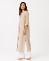 Beige Striped Overlay Coat