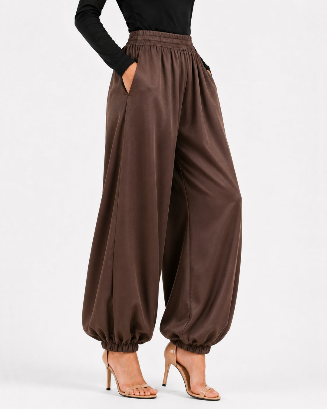Brown Fluid Balloon Trousers