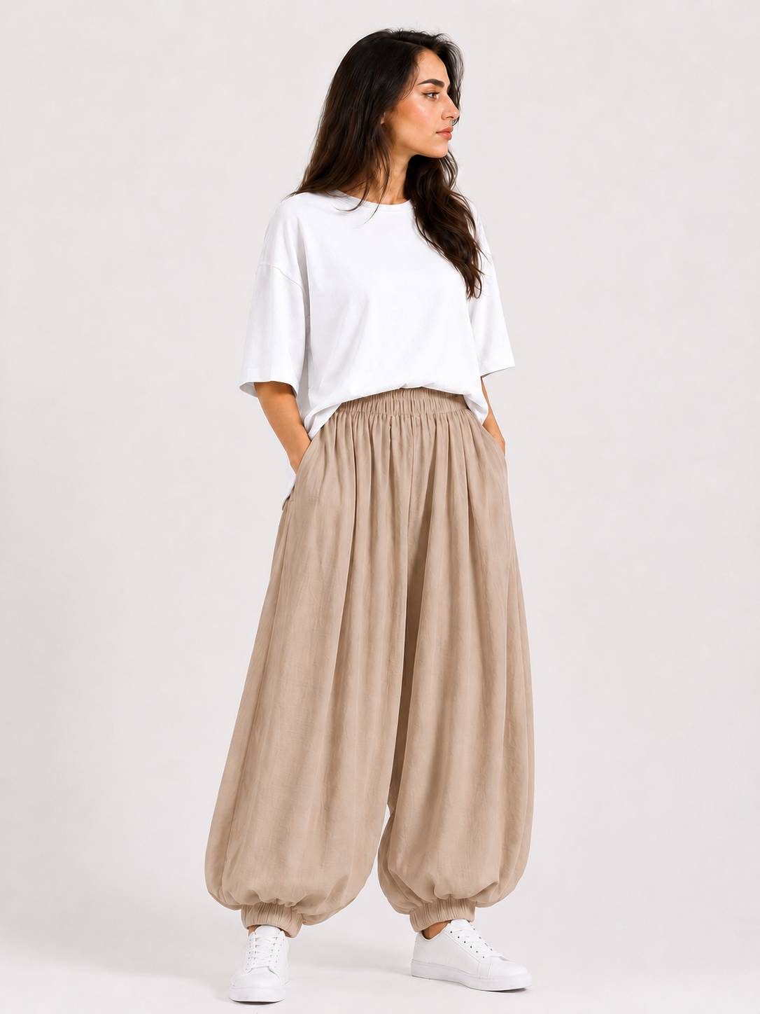 Beige Balloon Trousers