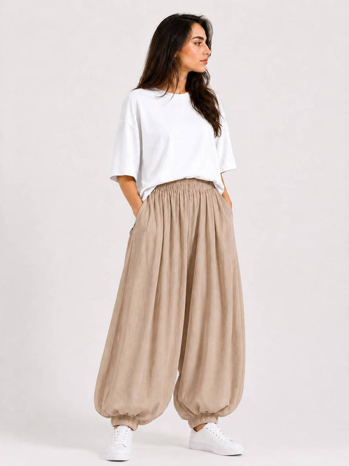 Beige Balloon Trousers