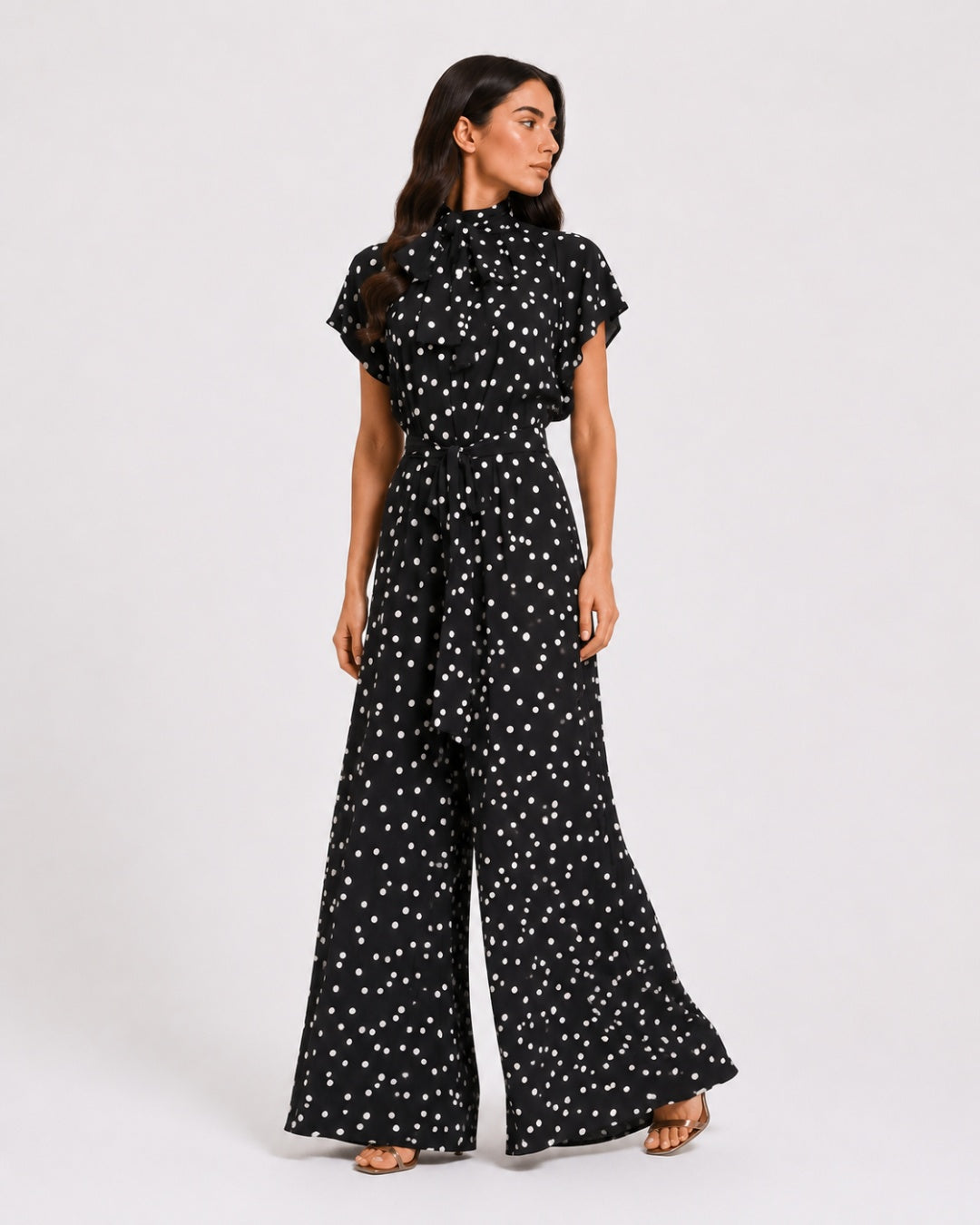 Midnight Polka Dot Tie-Neck Set