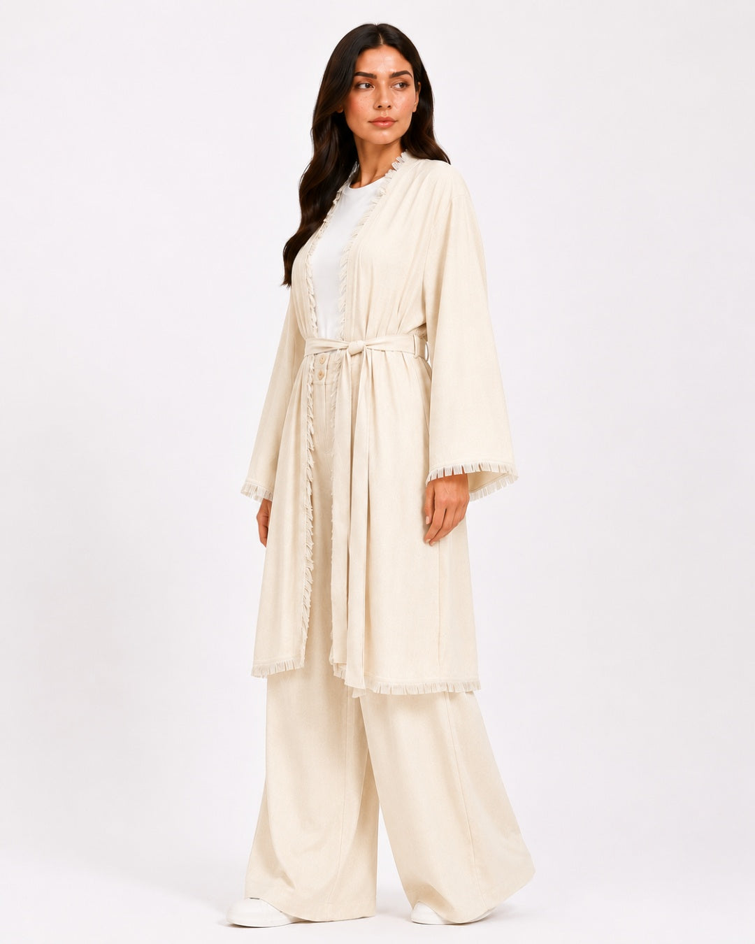 Beige Fringe Trim Layered Set