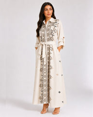 Belted Black Embroidered Dress