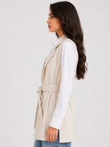 Beige Tailored Belted Vest