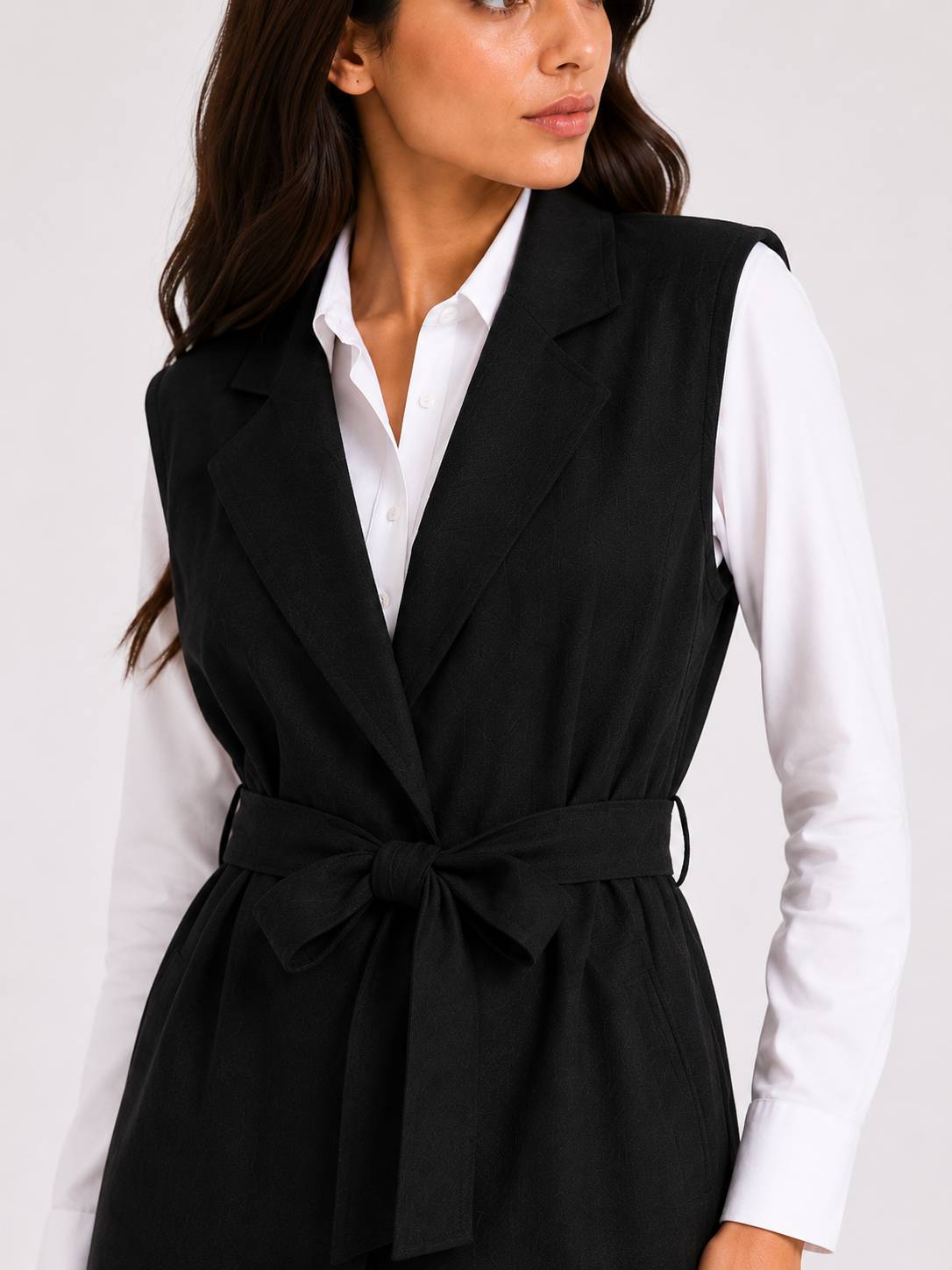 Black Tailored Belted Vest
