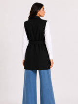 Black Tailored Belted Vest