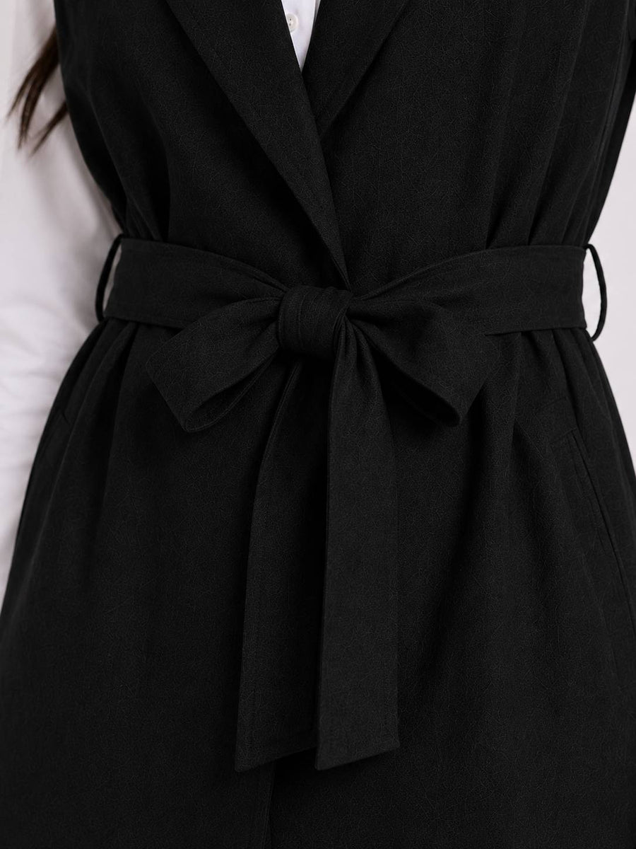 Black Tailored Belted Vest