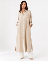 Beige Striped Overlay Coat