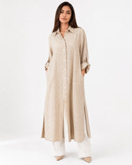 Beige Striped Overlay Coat