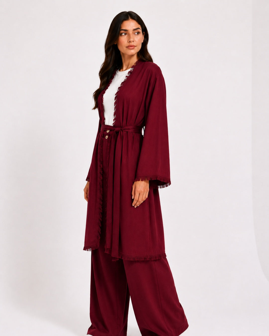 Burgundy Fringe Trim Layered Set