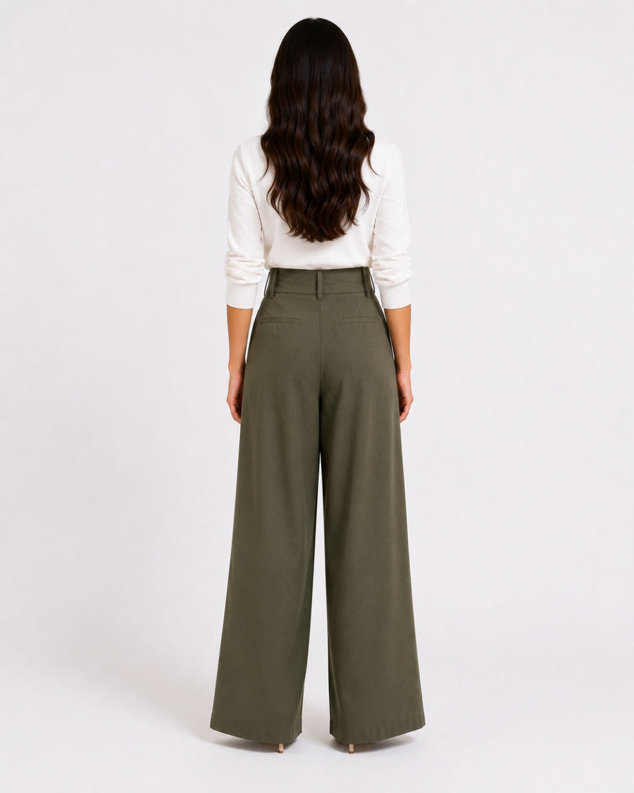 Olive Wrap Wide-Leg Pants