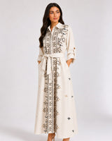 Belted Black Embroidered Dress