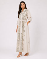 Belted Green Embroidered Dress