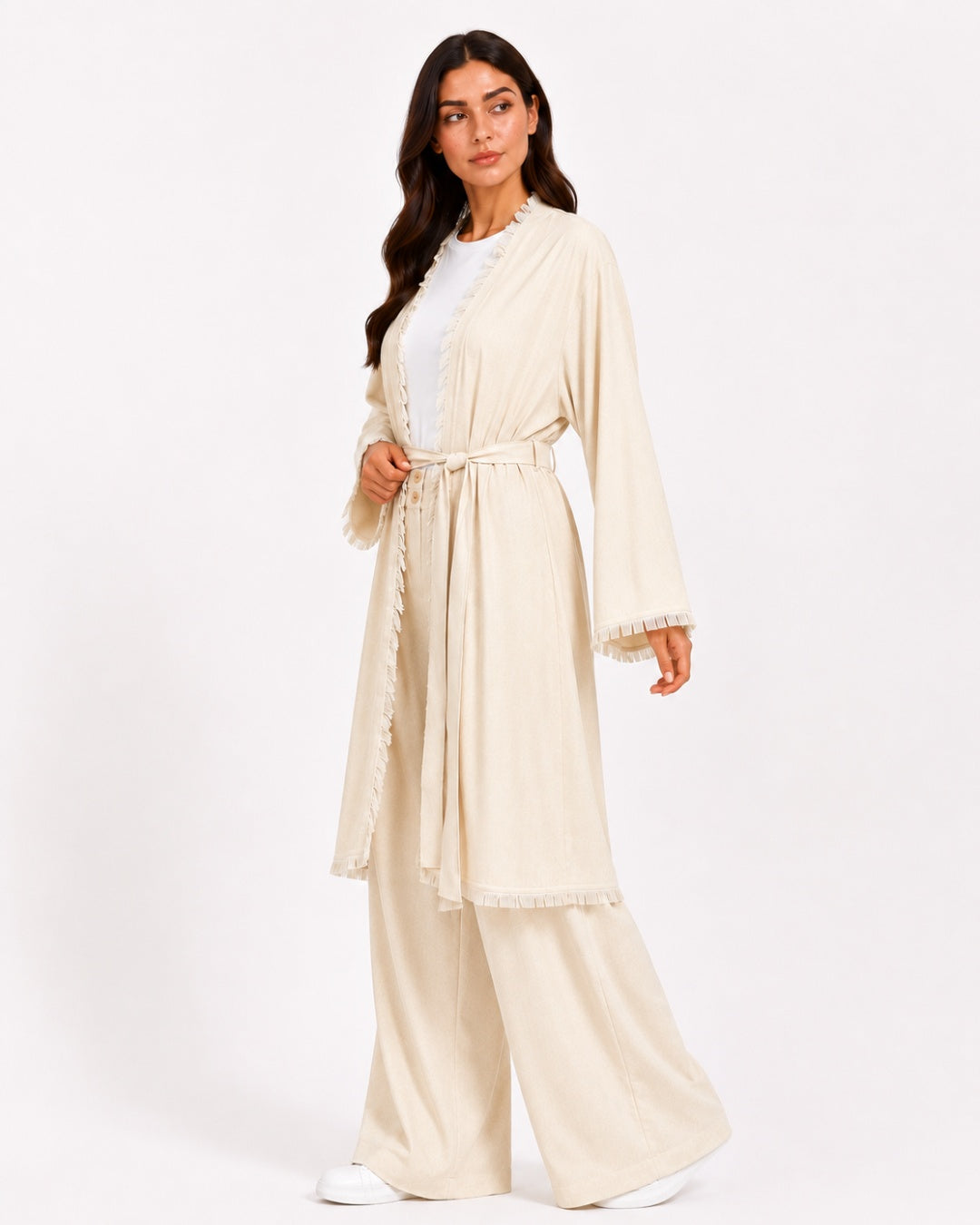 Beige Fringe Trim Layered Set