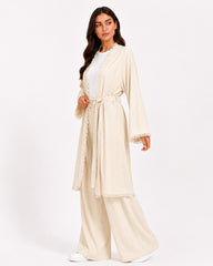 Beige Fringe Trim Layered Set