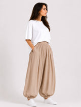 Beige Balloon Trousers