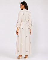 Belted Blue Embroidered Dress